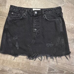 Free People - Black Distressed Denim Skirt Size 29